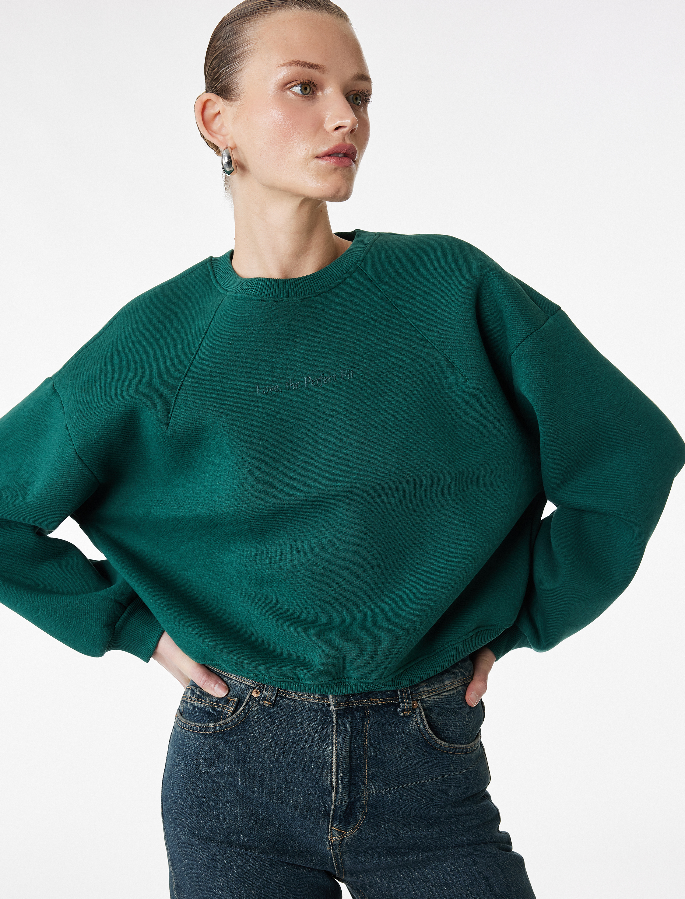   Şardonlu Baskılı Uzun Kollu Bisiklet Yaka Sweatshirt