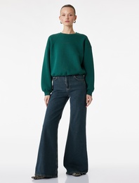 Şardonlu Baskılı Uzun Kollu Bisiklet Yaka Sweatshirt