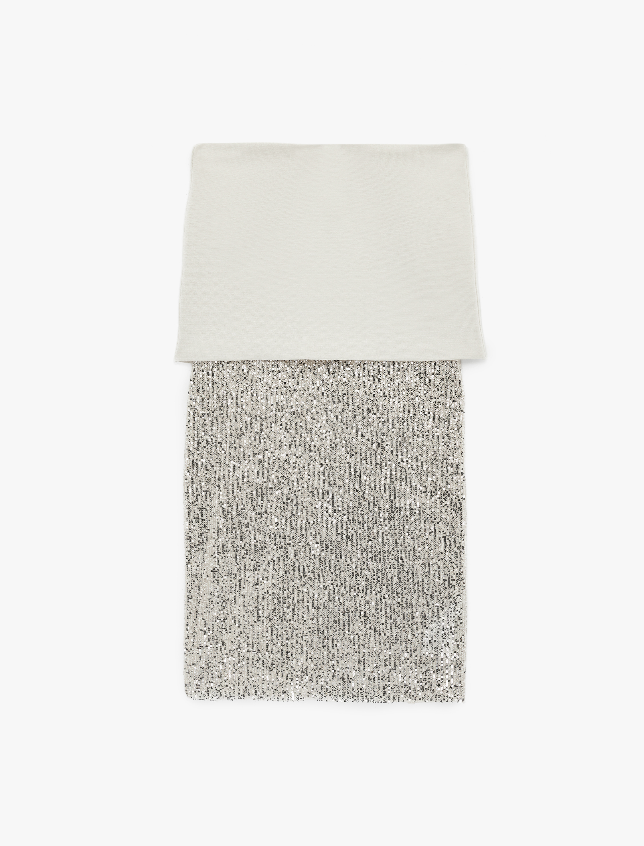   Çift Kumaş Detaylı Uzun Pullu Payetli Kalem Etek