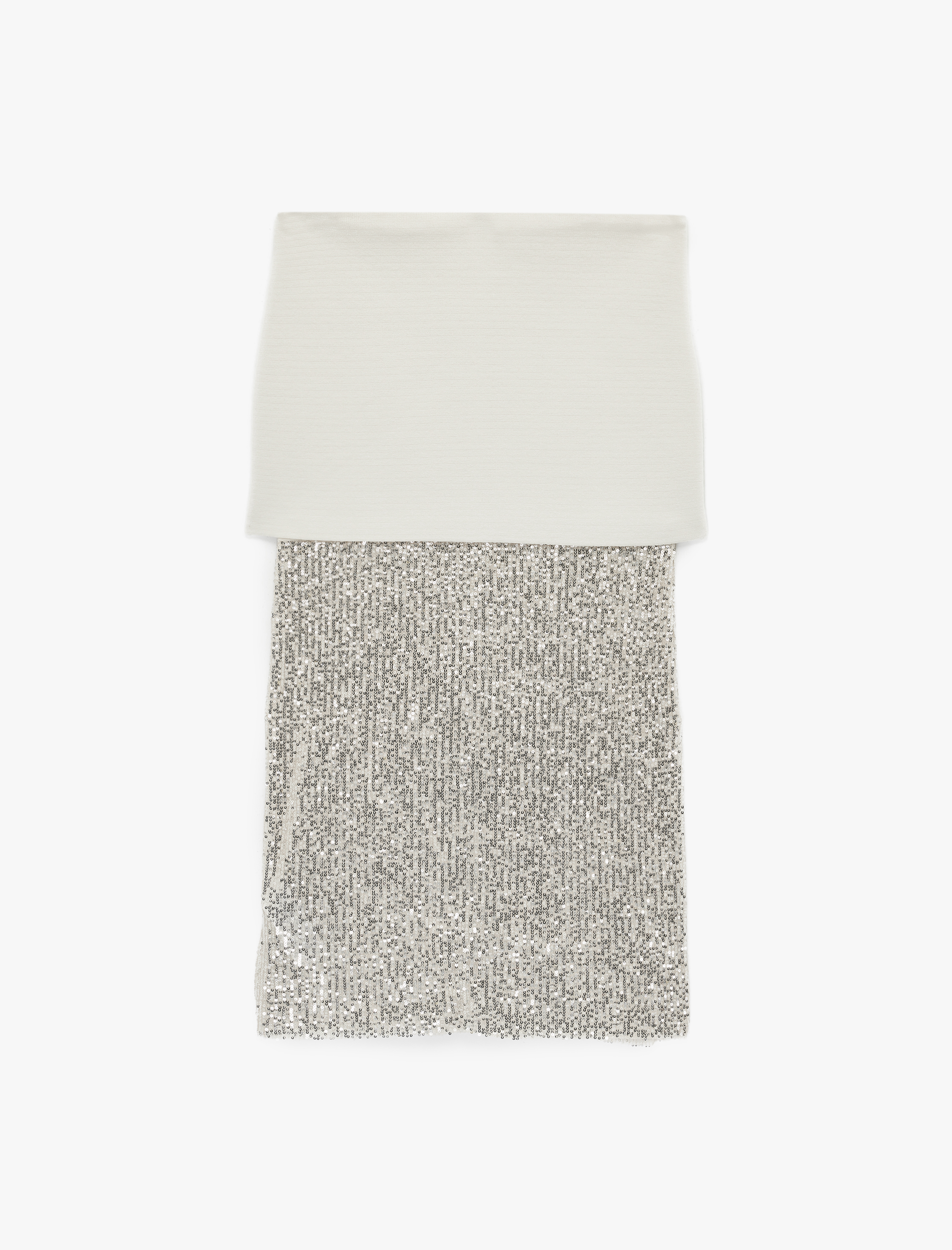   Çift Kumaş Detaylı Uzun Pullu Payetli Kalem Etek