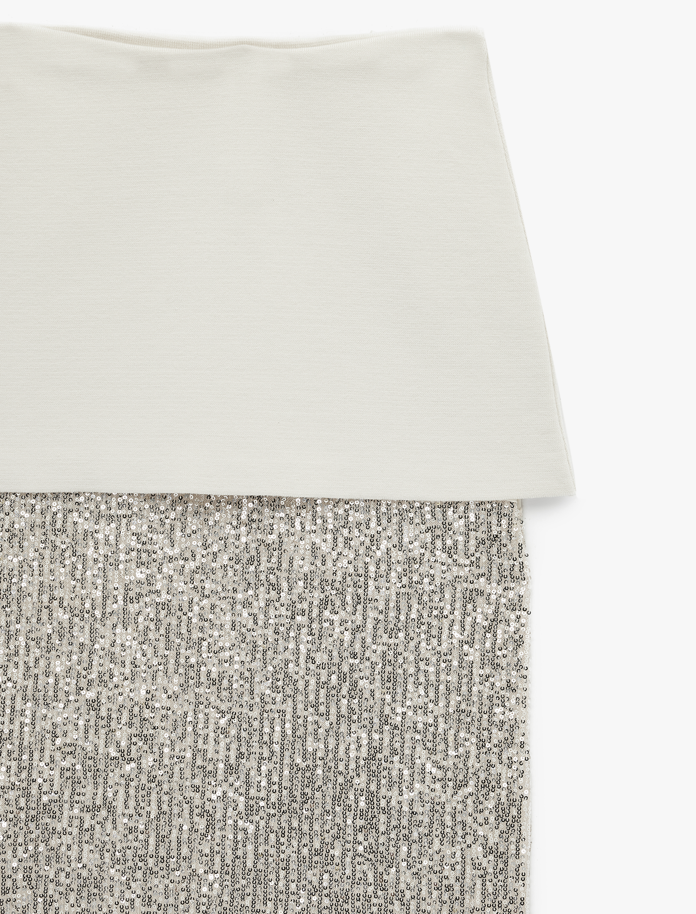   Çift Kumaş Detaylı Uzun Pullu Payetli Kalem Etek