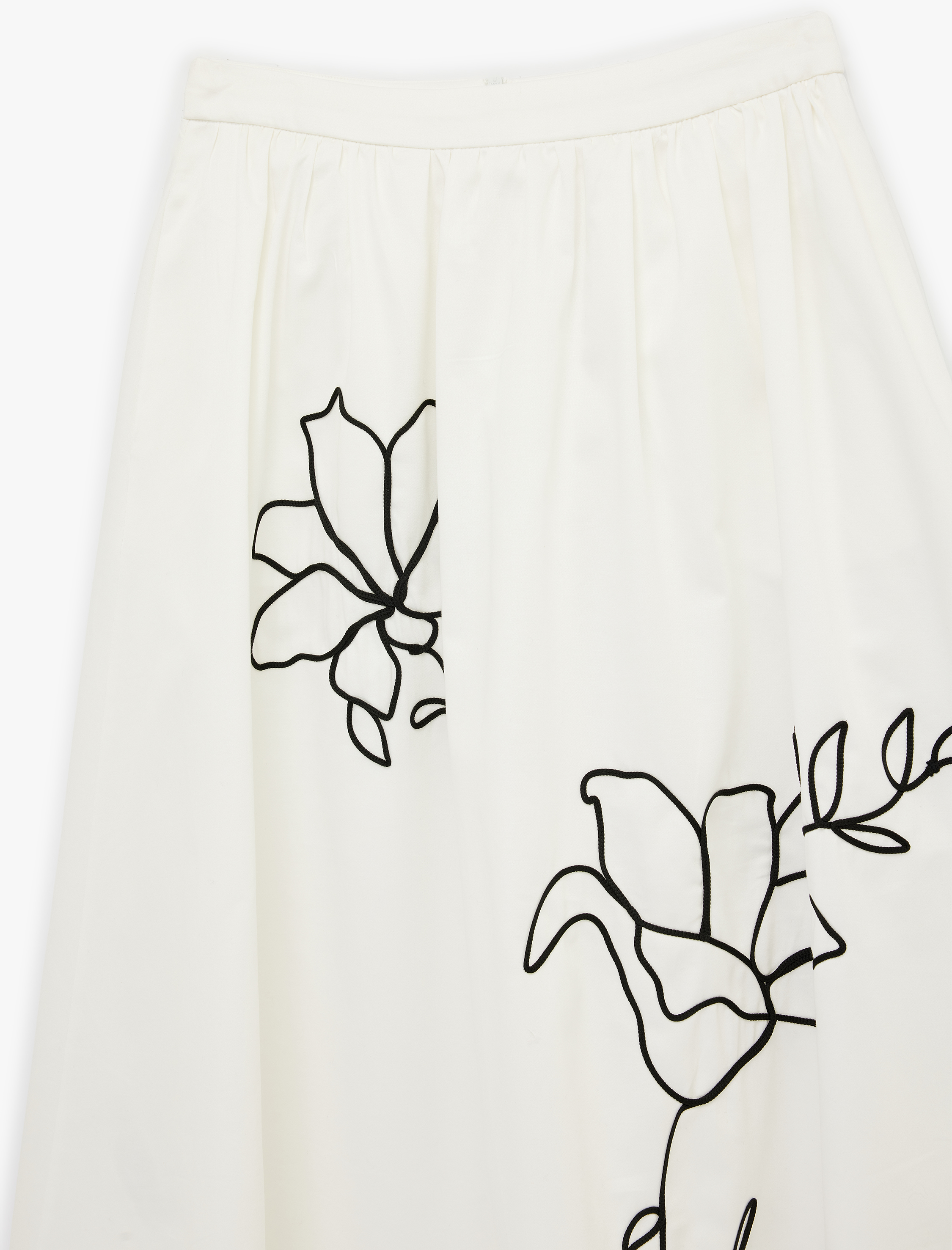   Keten Karışımlı Cepli Midi Çiçekli Kloş Etek