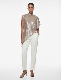 Asimetrik Kesim Dik Yaka Tek Kol Pullu Payetli Pelerin Üst