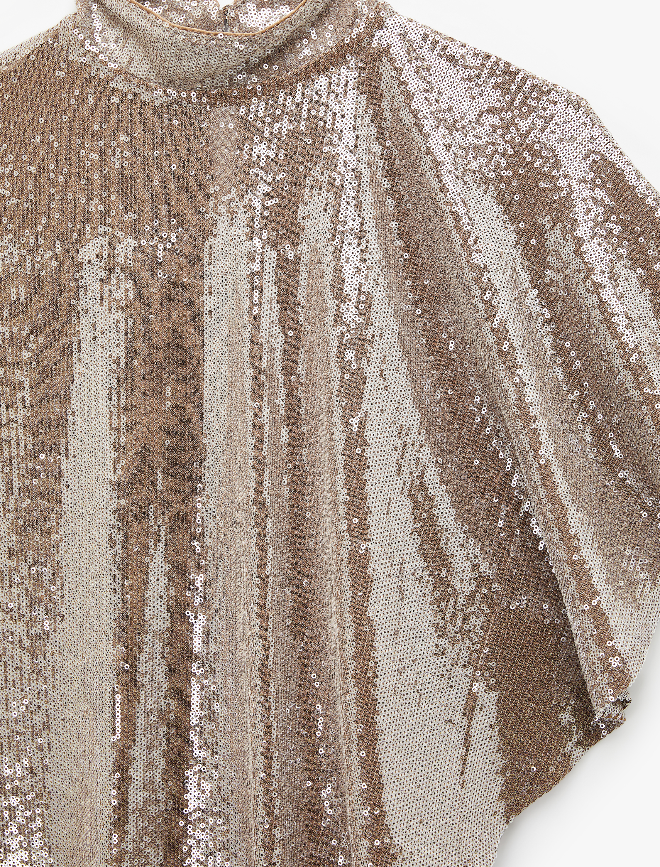   Asimetrik Kesim Dik Yaka Tek Kol Pullu Payetli Pelerin Üst