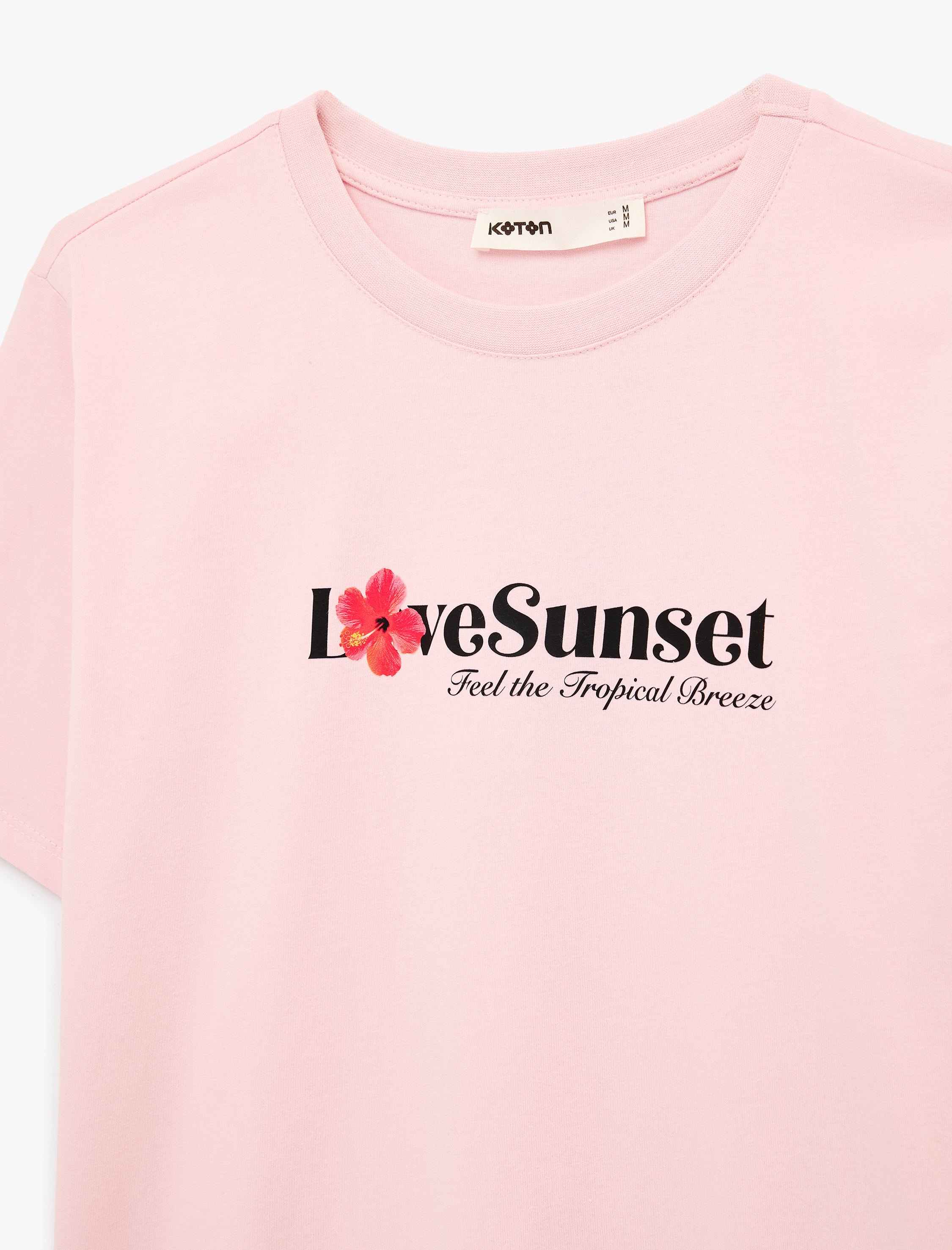   Pamuklu Kısa Kollu Bisiklet Yaka Çiçek Baskılı Tişört