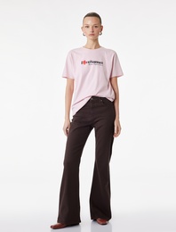 Pamuklu Kısa Kollu Bisiklet Yaka Çiçek Baskılı Tişört