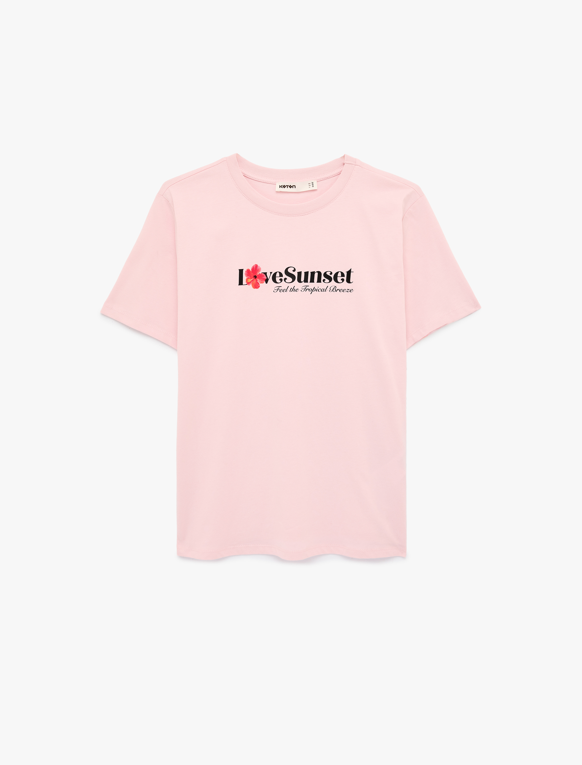   Pamuklu Kısa Kollu Bisiklet Yaka Çiçek Baskılı Tişört