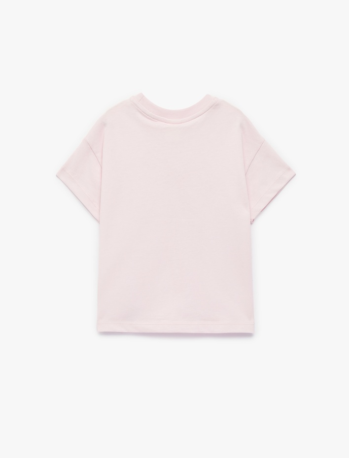 Kız Bebek Pamuklu Fiyonklu Nakış Detaylı Bisiklet Yaka Kısa Kollu Tişört