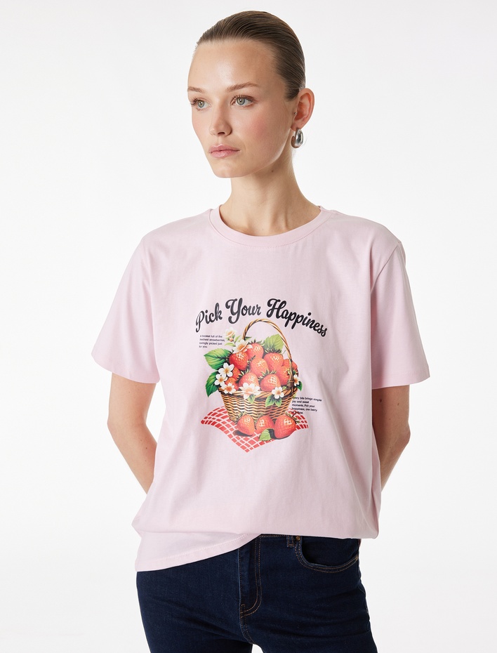  Regular Fit Kısa Kollu Bisiklet Yaka Pamuklu Baskılı Tişört