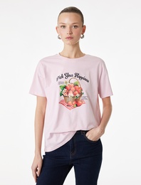 Regular Fit Kısa Kollu Bisiklet Yaka Pamuklu Baskılı Tişört