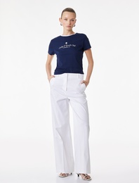 Slim Fit Bisiklet Yaka Kısa Kollu Pamuklu Baskılı Tişört