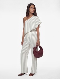 Modal Kumaş Yüksek Bel Geniş Paça Çizgili Pantolon