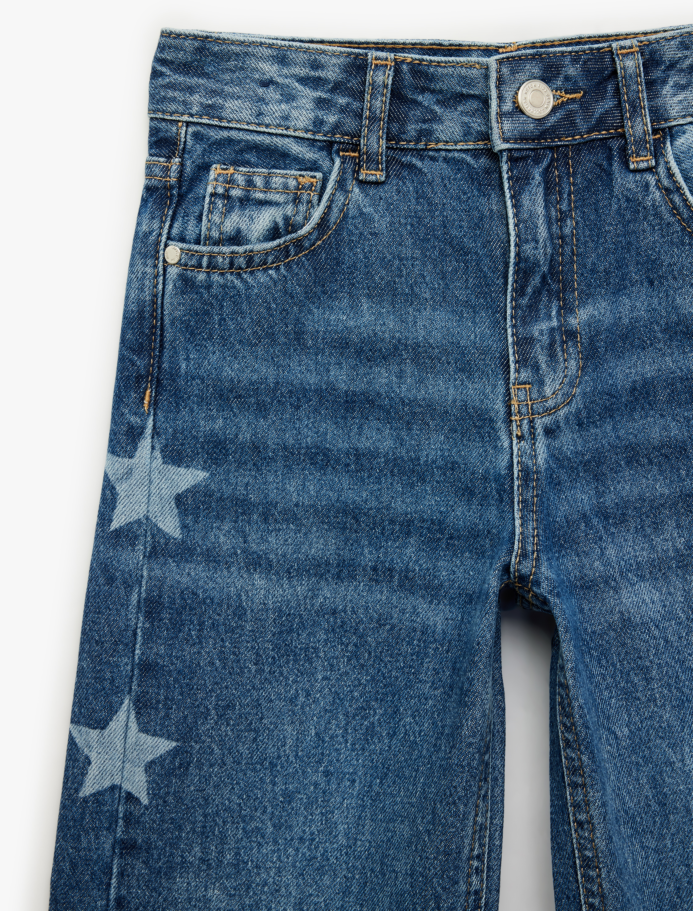  Kız Çocuk Pamuklu Yüksek Bel Yıldız Desenli Geniş Paça Pantolon