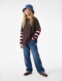 Pamuklu Yüksek Bel Yıldız Desenli Geniş Paça Pantolon