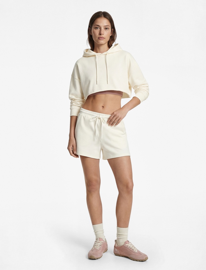  Viskon Karışımlı Uzun Kollu Kapüşonlu Oversize Spor Sweatshirt