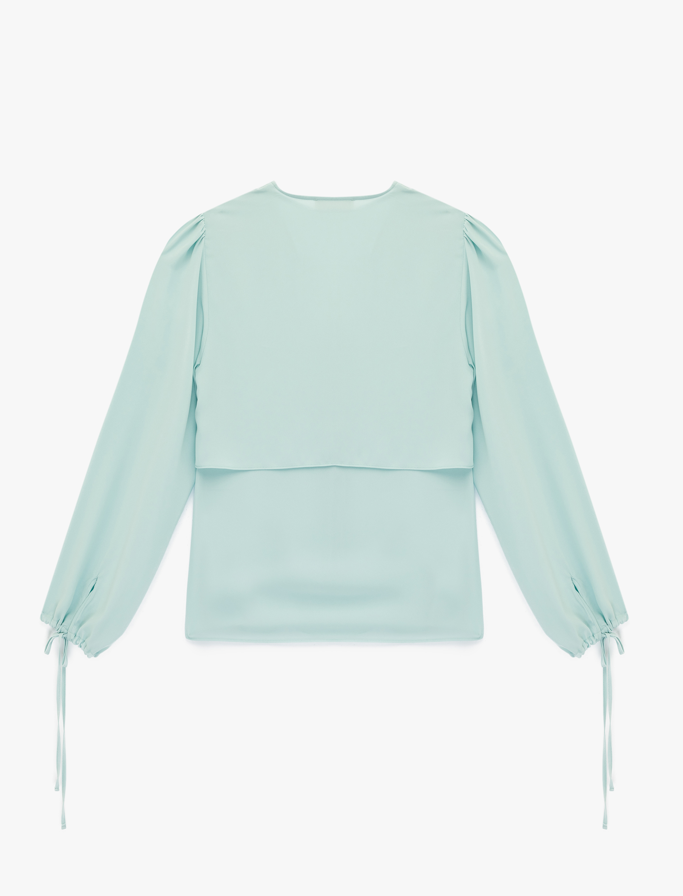   Uzun Kollu Bağcıklı Yuvarlak Yaka Şifon Bluz