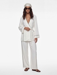 Viskon Kumaş Yandan Şerit Detaylı Yüksek Bel Geniş Paça Palazzo Pantolon