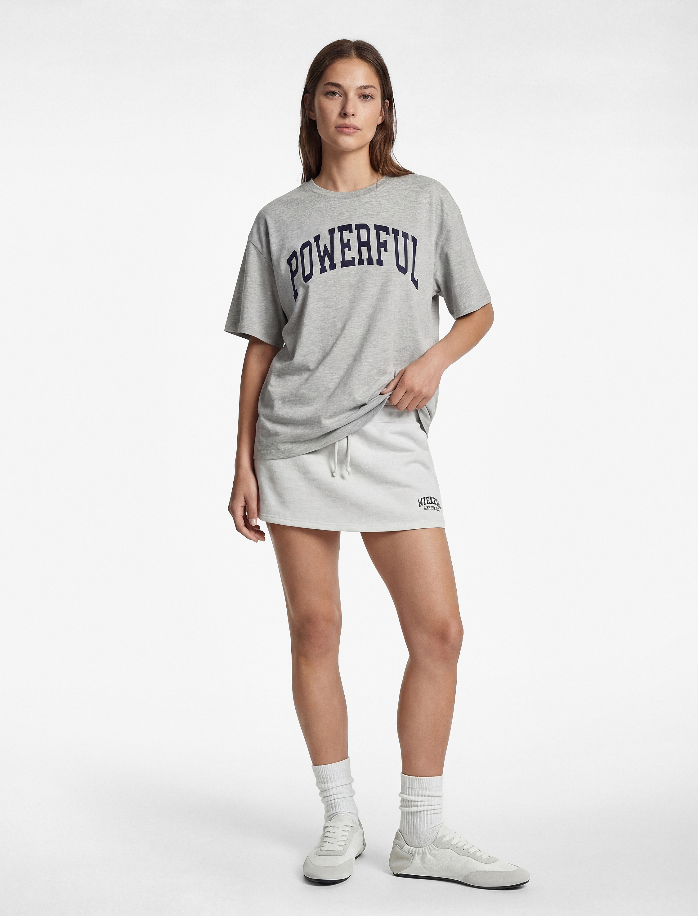   Kısa Kollu Bisiklet Yaka Baskılı Oversize Spor Tişört