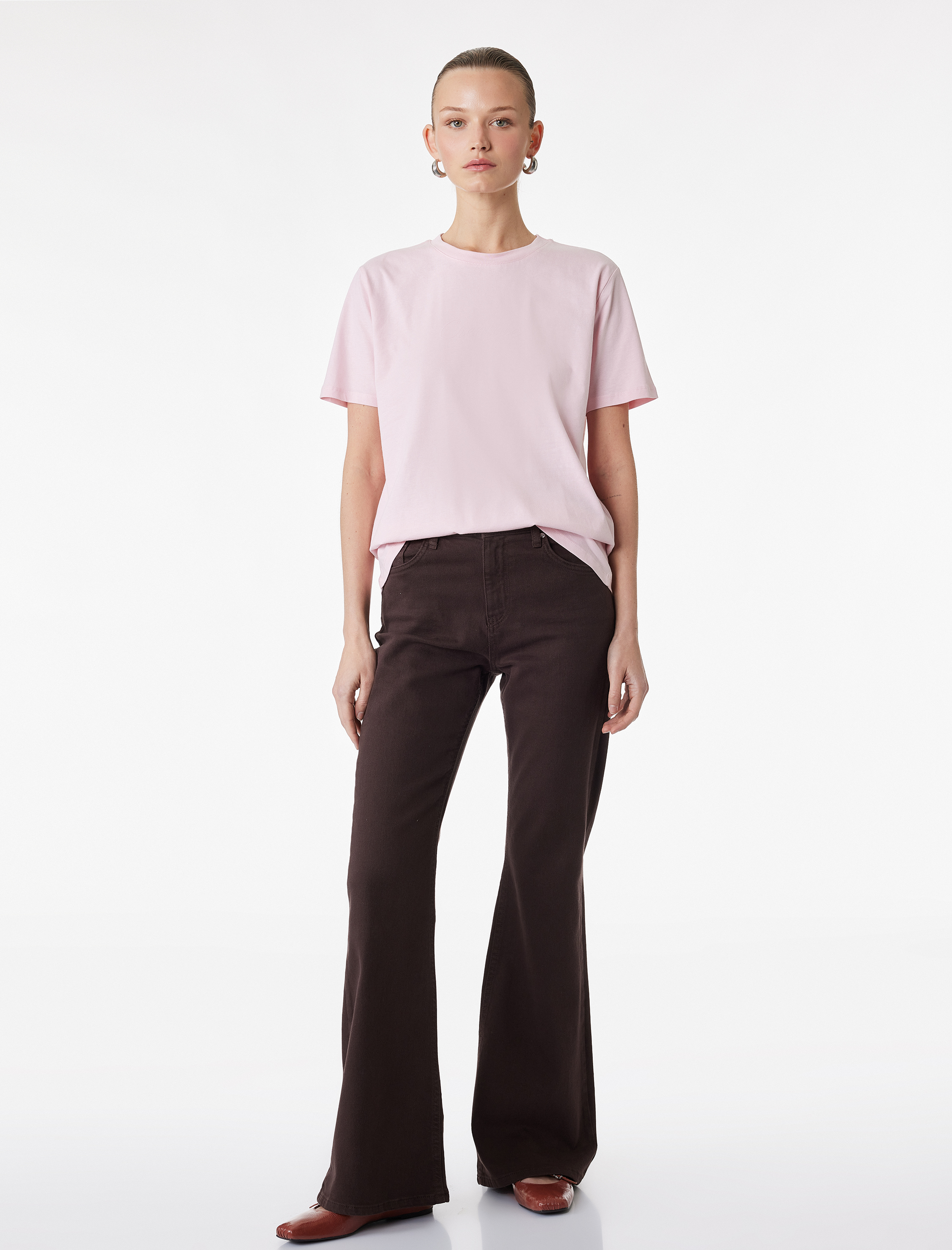   Pamuklu Kısa Kollu Bisiklet Yaka Basic Tişört