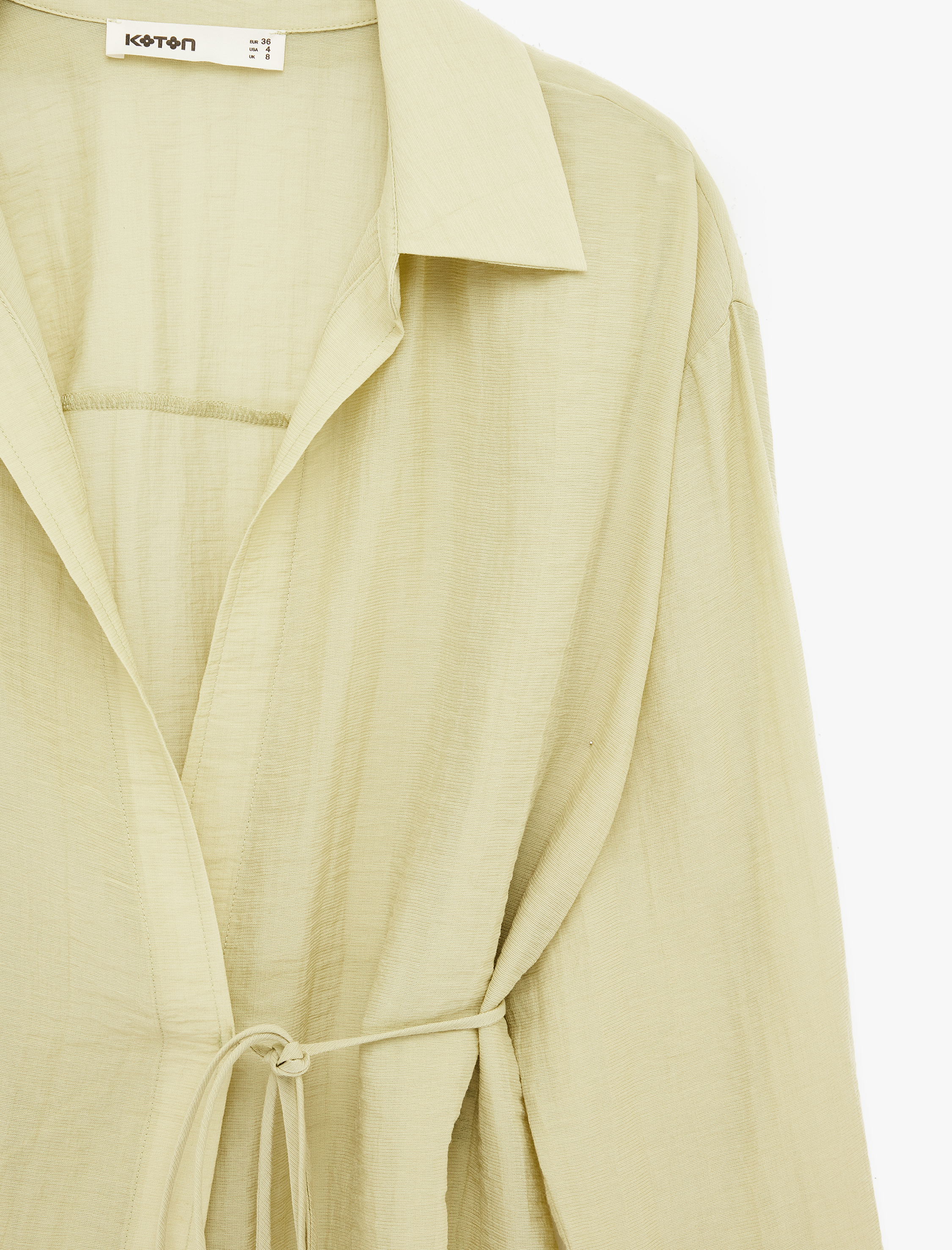   Viskon Uzun Kollu Yandan Bağlama Detaylı Kruvaze Gömlek