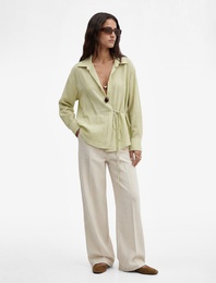 Viskon Uzun Kollu Yandan Bağlama Detaylı Kruvaze Gömlek