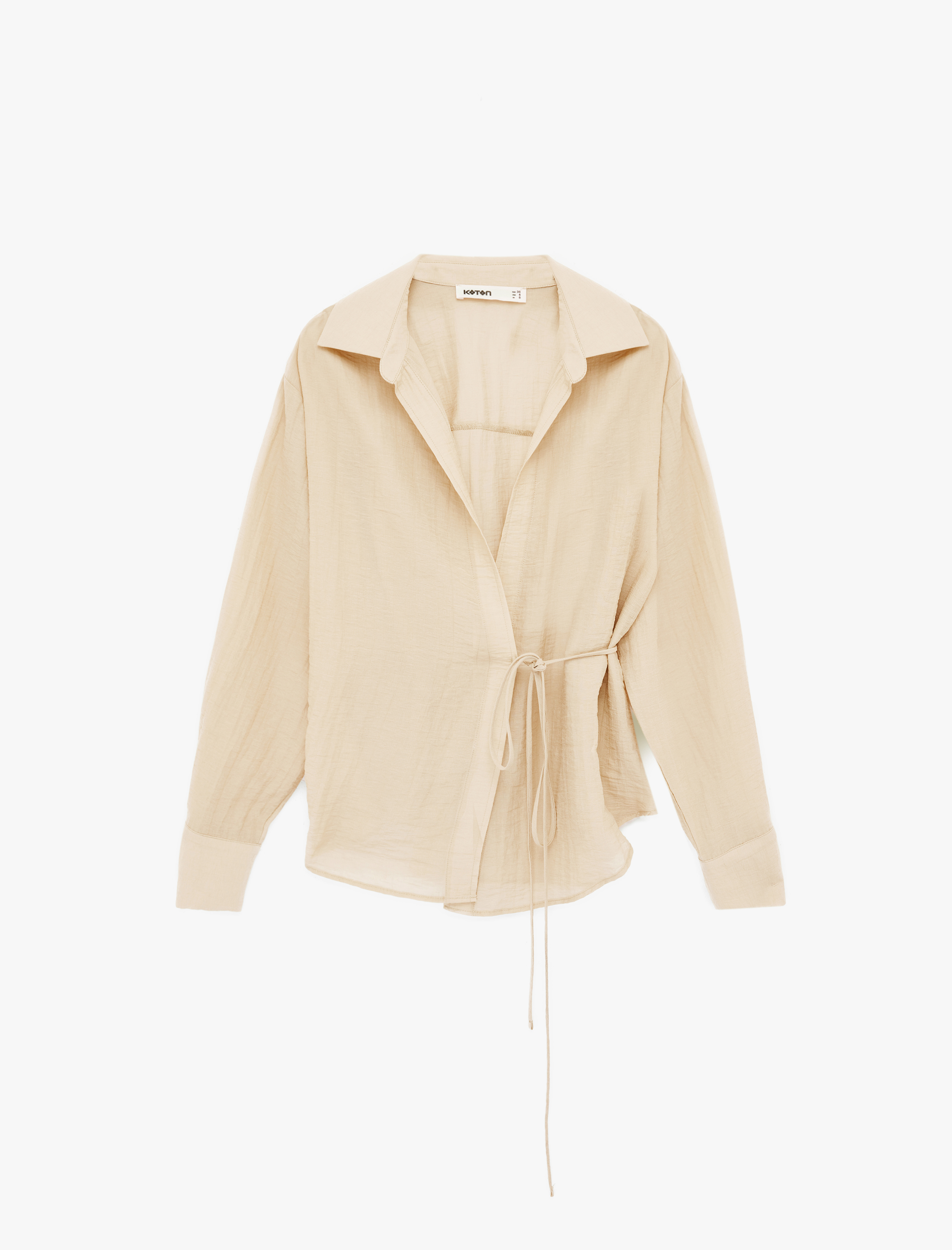   Viskon Uzun Kollu Yandan Bağlama Detaylı Kruvaze Gömlek