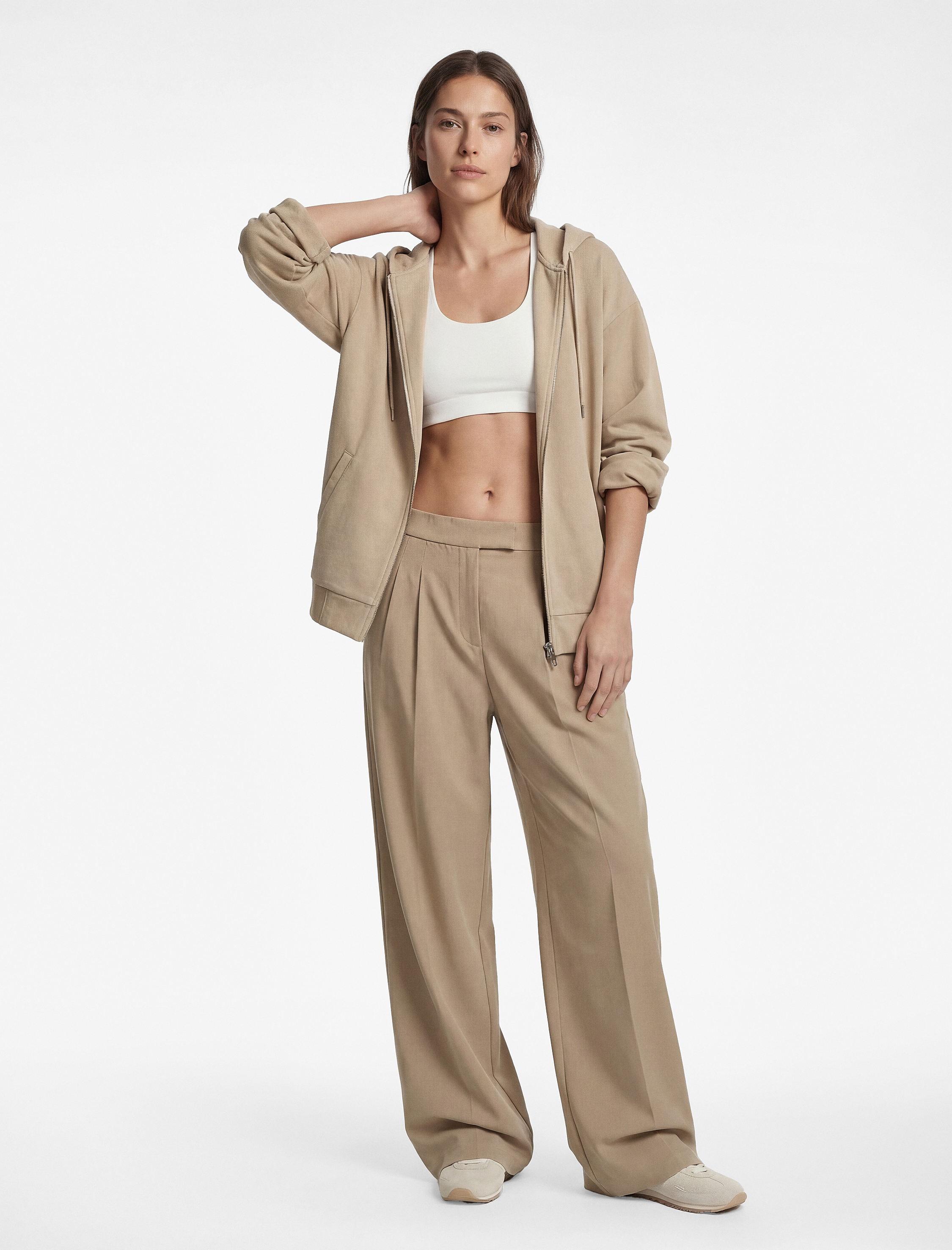   Yüksek Bel Pileli Cepli Geniş Paça Spor Paraşüt Eşofman Altı