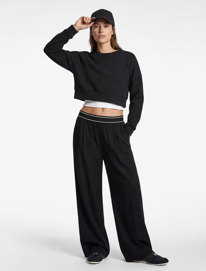  Yüksek Bel Lastik Detaylı Geniş Paça Spor Paraşüt Eşofman Altı