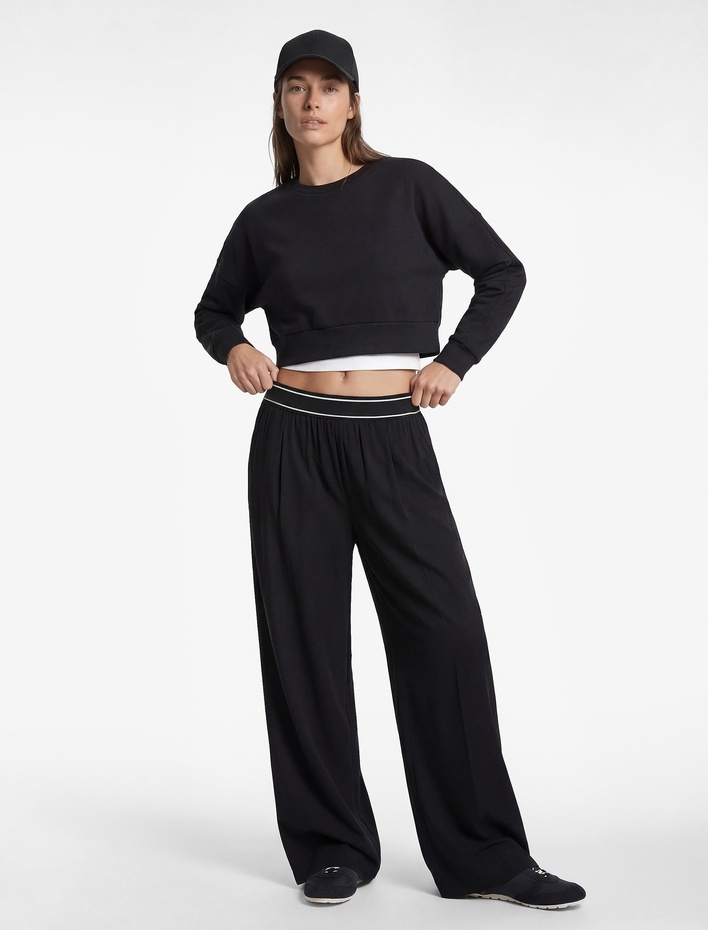  Yüksek Bel Lastik Detaylı Geniş Paça Spor Paraşüt Eşofman Altı