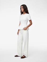 Slim Fit Bisiklet Yaka Kısa Kollu Dokulu Peplum Bluz