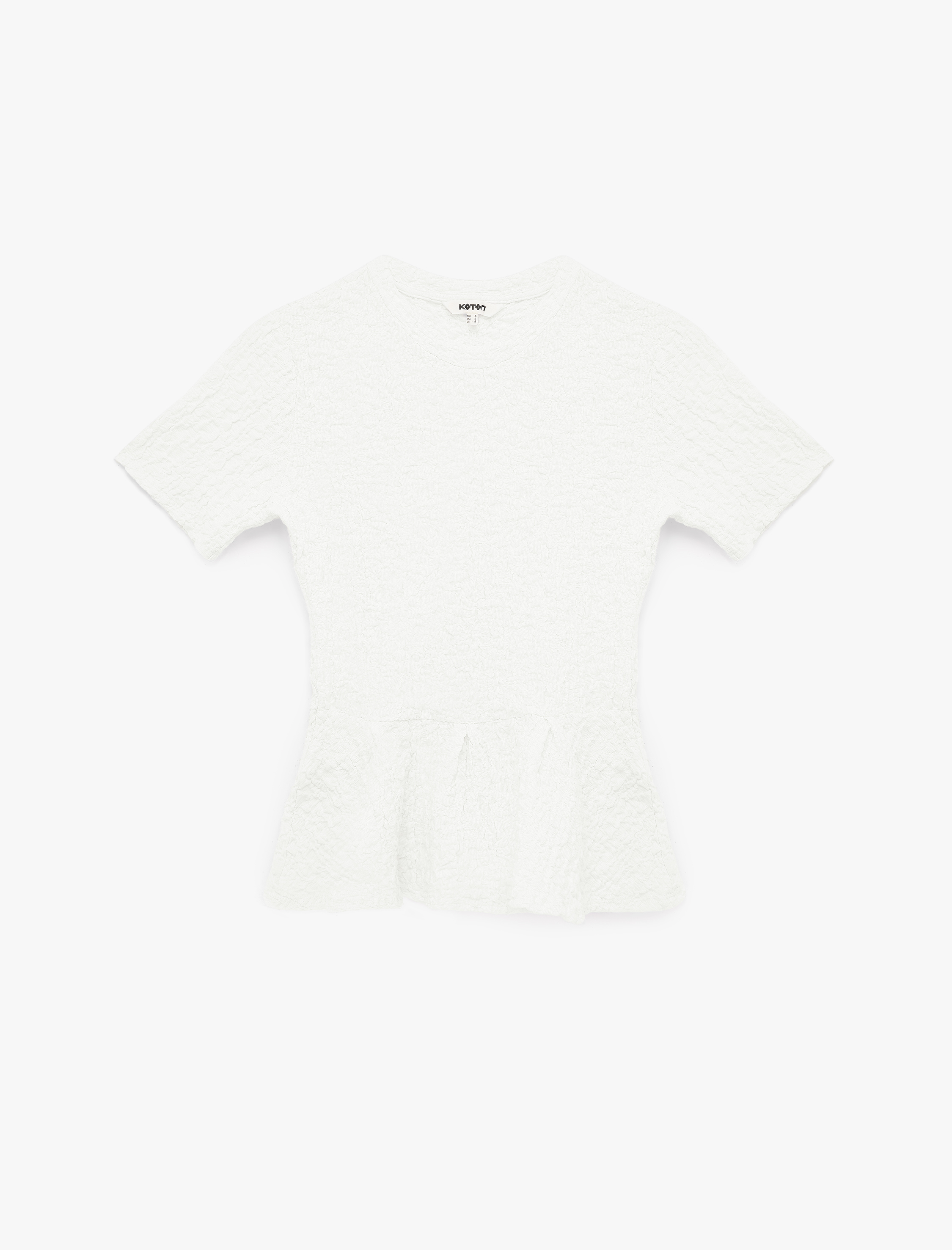   Slim Fit Bisiklet Yaka Kısa Kollu Dokulu Peplum Bluz