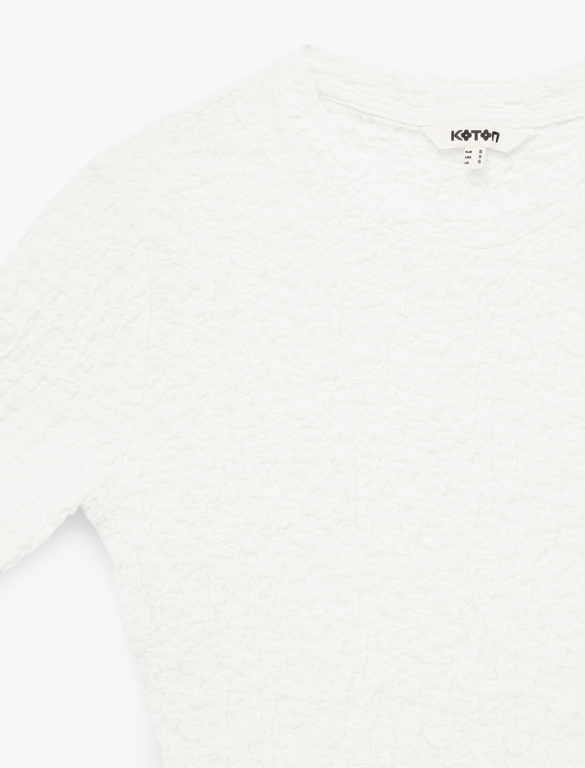   Slim Fit Bisiklet Yaka Kısa Kollu Dokulu Peplum Bluz