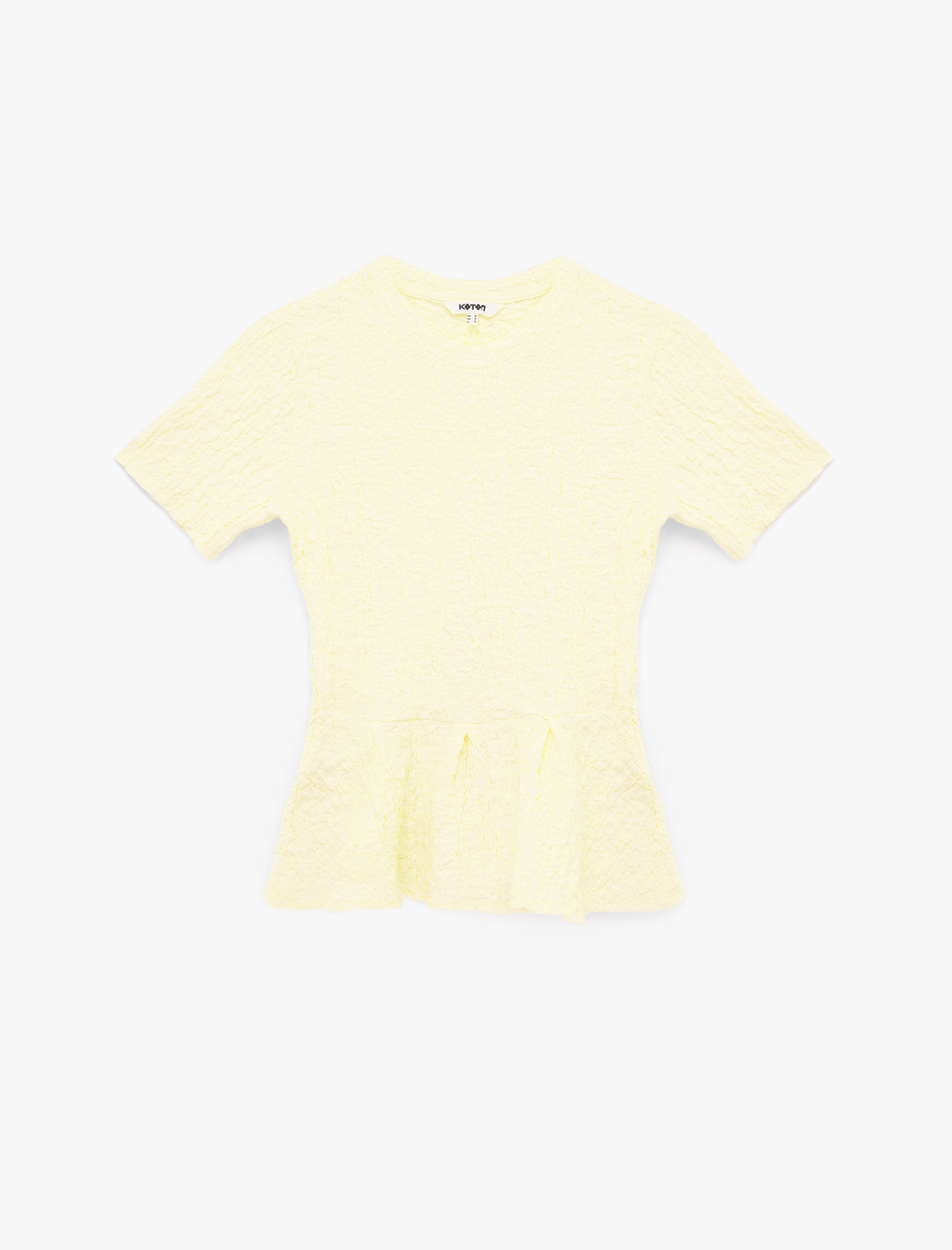   Slim Fit Bisiklet Yaka Kısa Kollu Dokulu Peplum Bluz