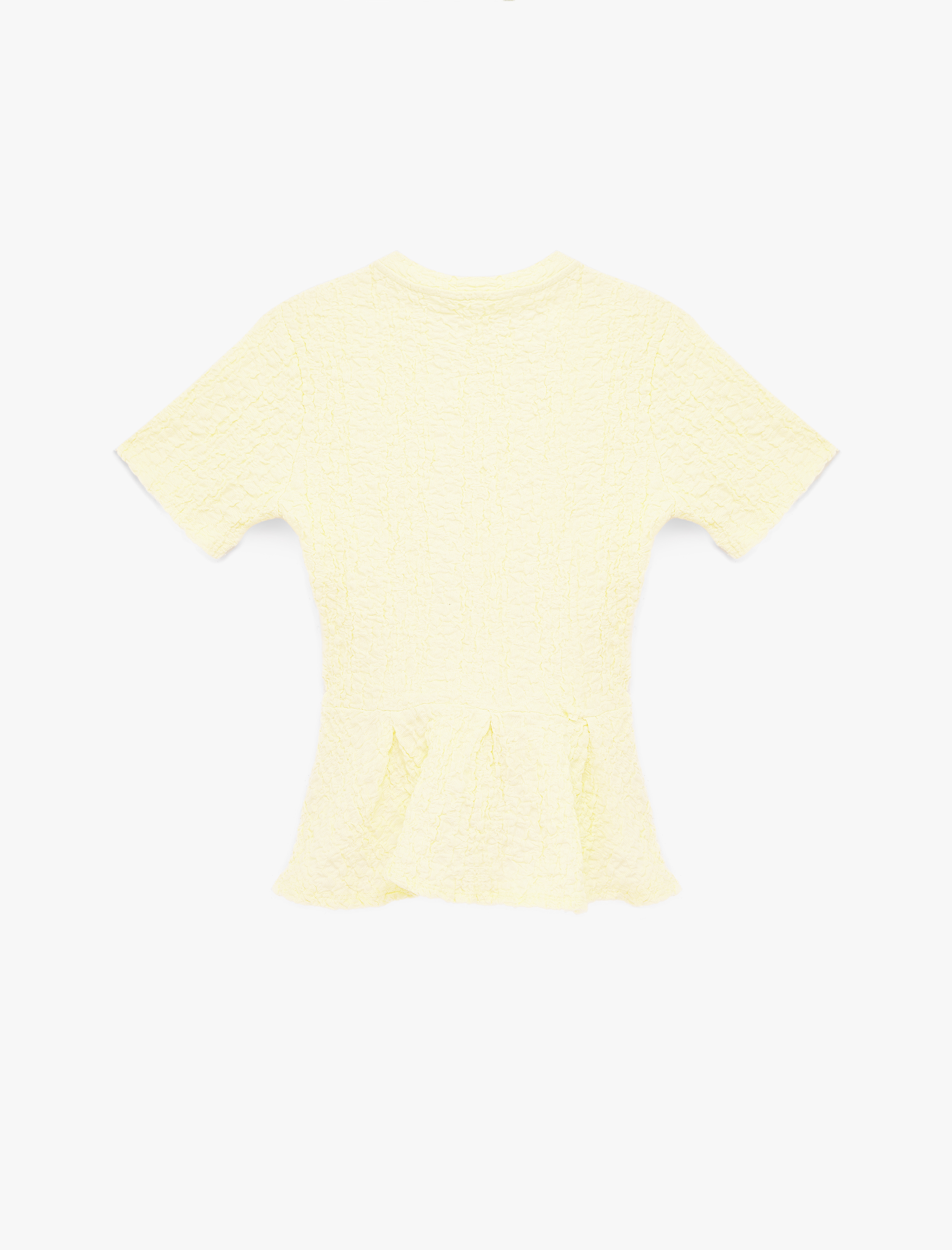   Slim Fit Bisiklet Yaka Kısa Kollu Dokulu Peplum Bluz