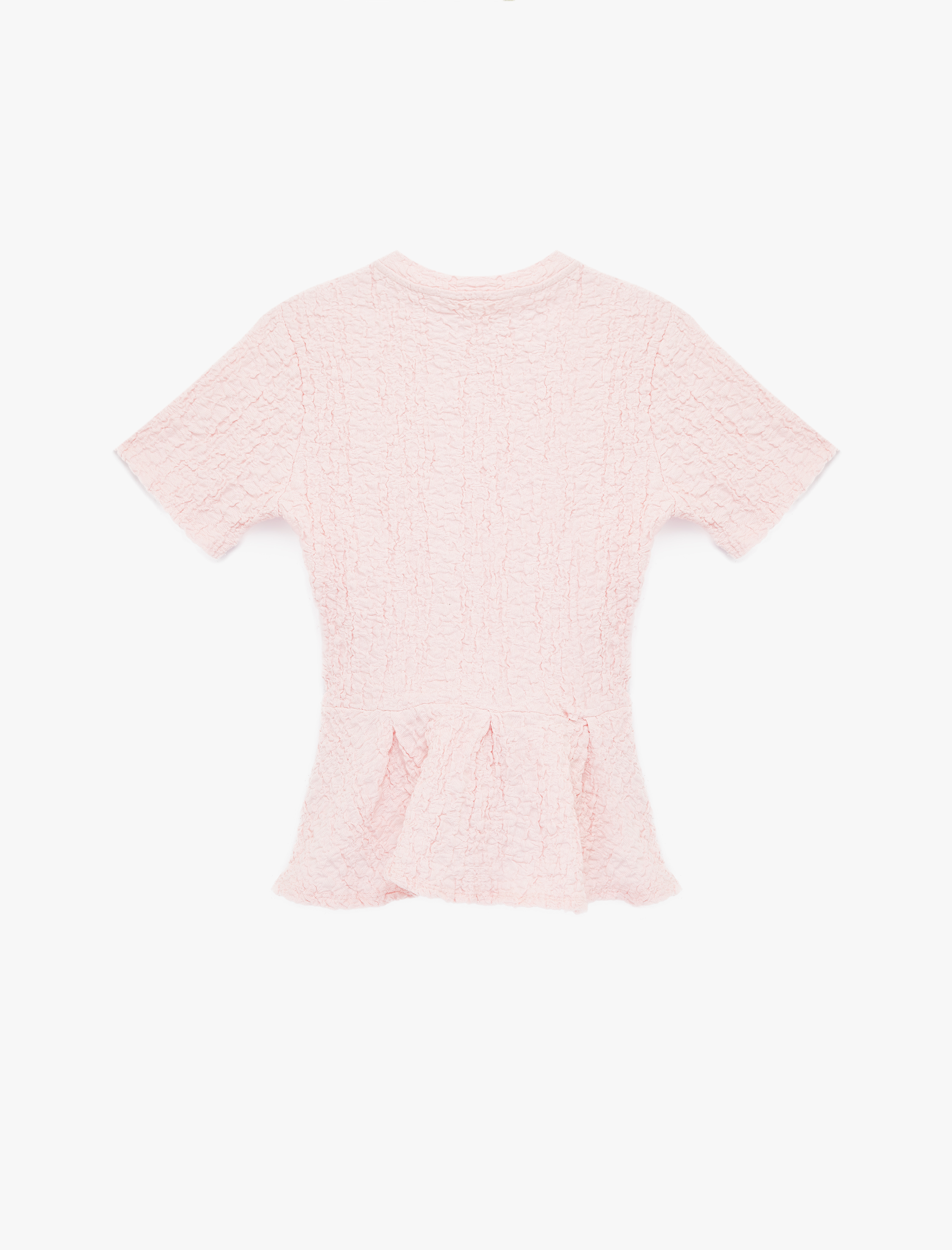   Slim Fit Bisiklet Yaka Kısa Kollu Dokulu Peplum Bluz