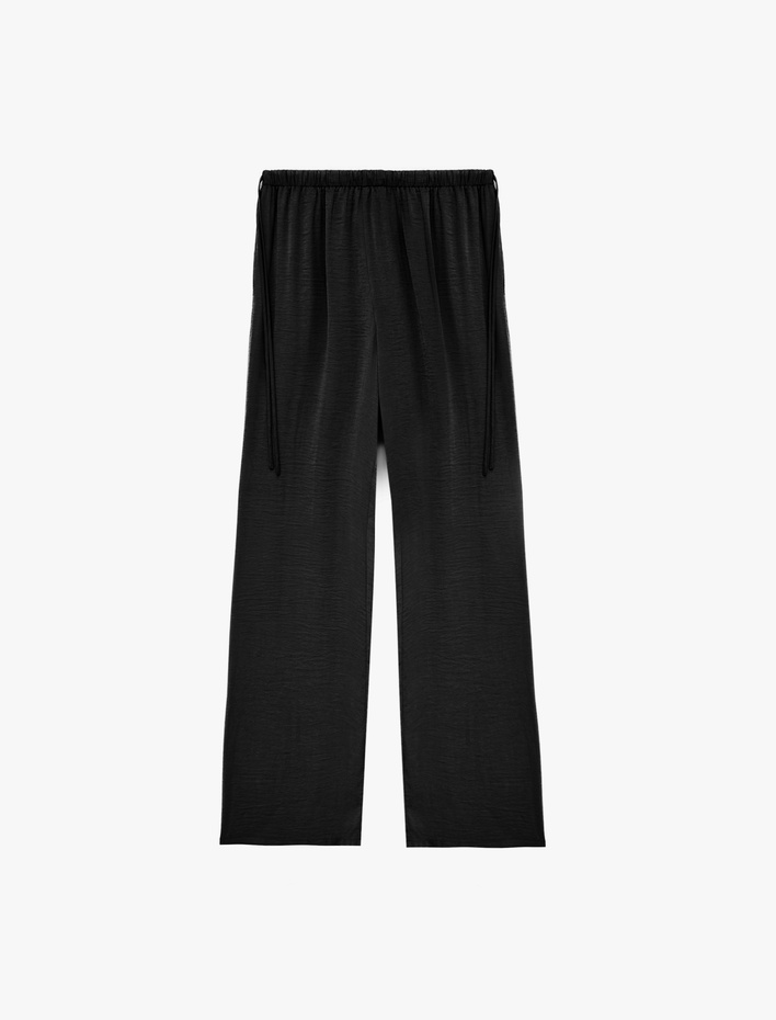  Beli Bağcıklı Aerobin Saten Geniş Paça Pantolon