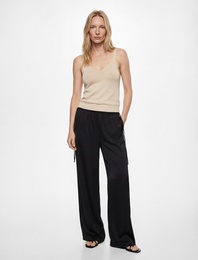 Beli Bağcıklı Aerobin Saten Geniş Paça Pantolon