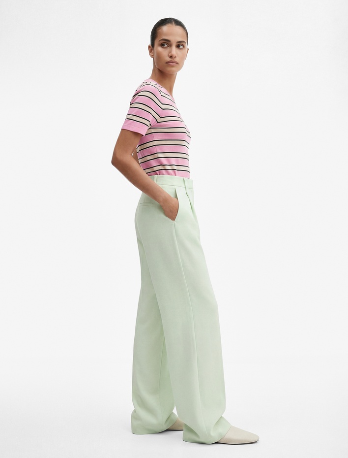  Pile Detaylı Cepli Yüksek Bel Geniş Paça Palazzo Pantolon