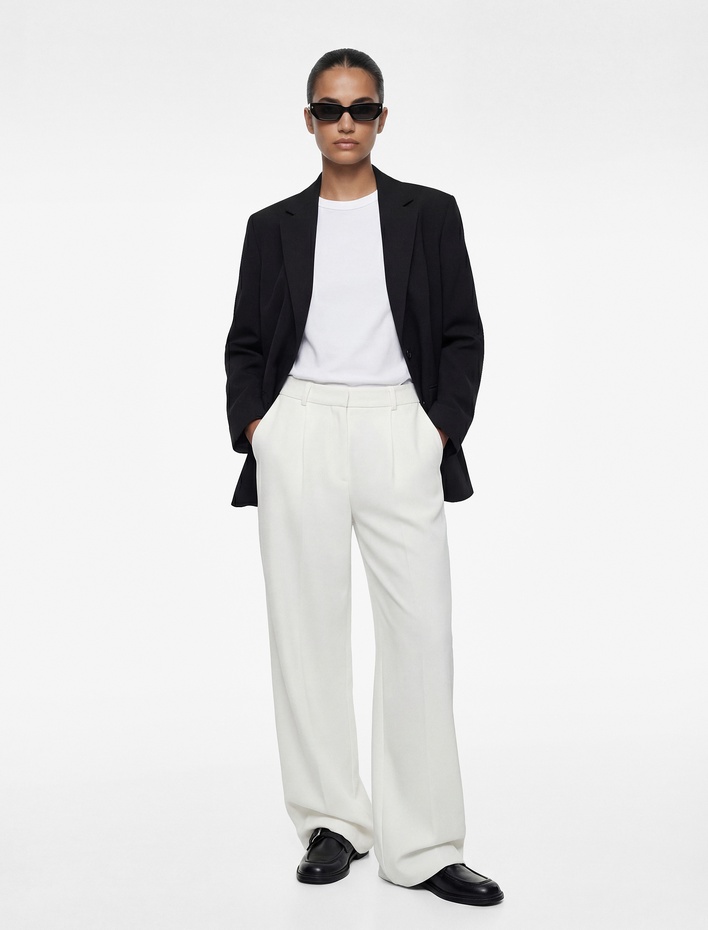  Krep Kumaş Cepli Yüksek Bel Geniş Paça Palazzo Pantolon