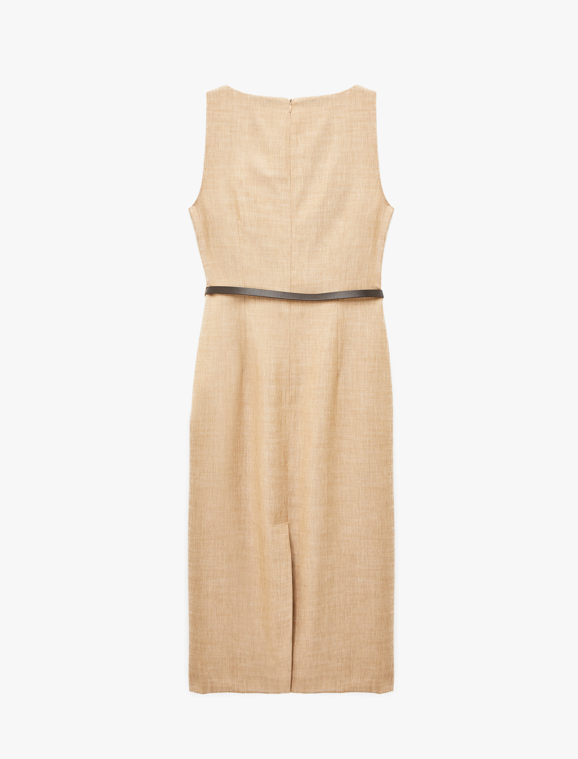   Kemer Detaylı Slim Fit Kolsuz Bisiklet Yaka A Kesim Midi Elbise