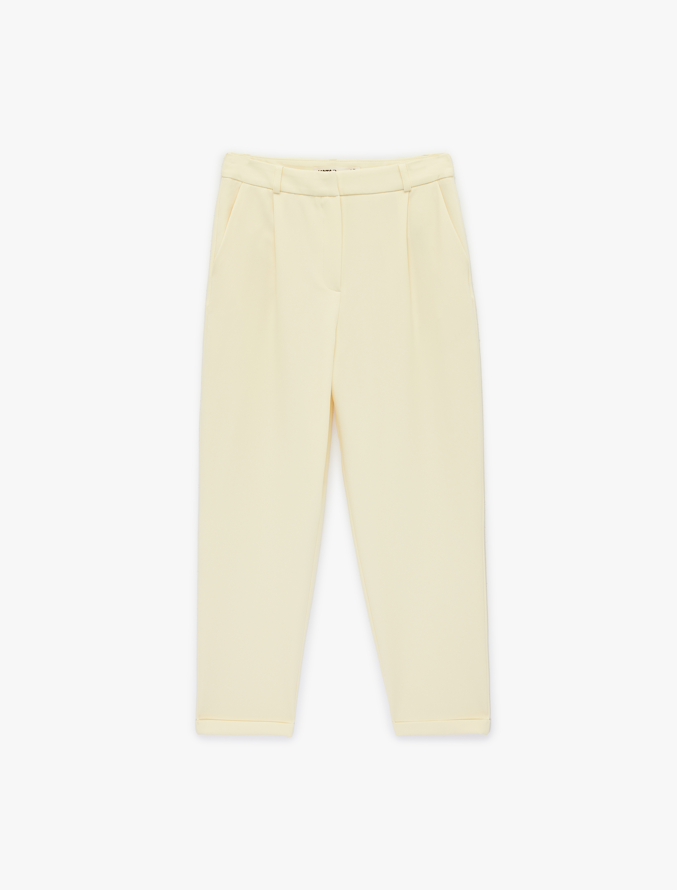   Krep Kumaş Cepli Pile Detaylı Yüksek Bel Havuç Pantolon