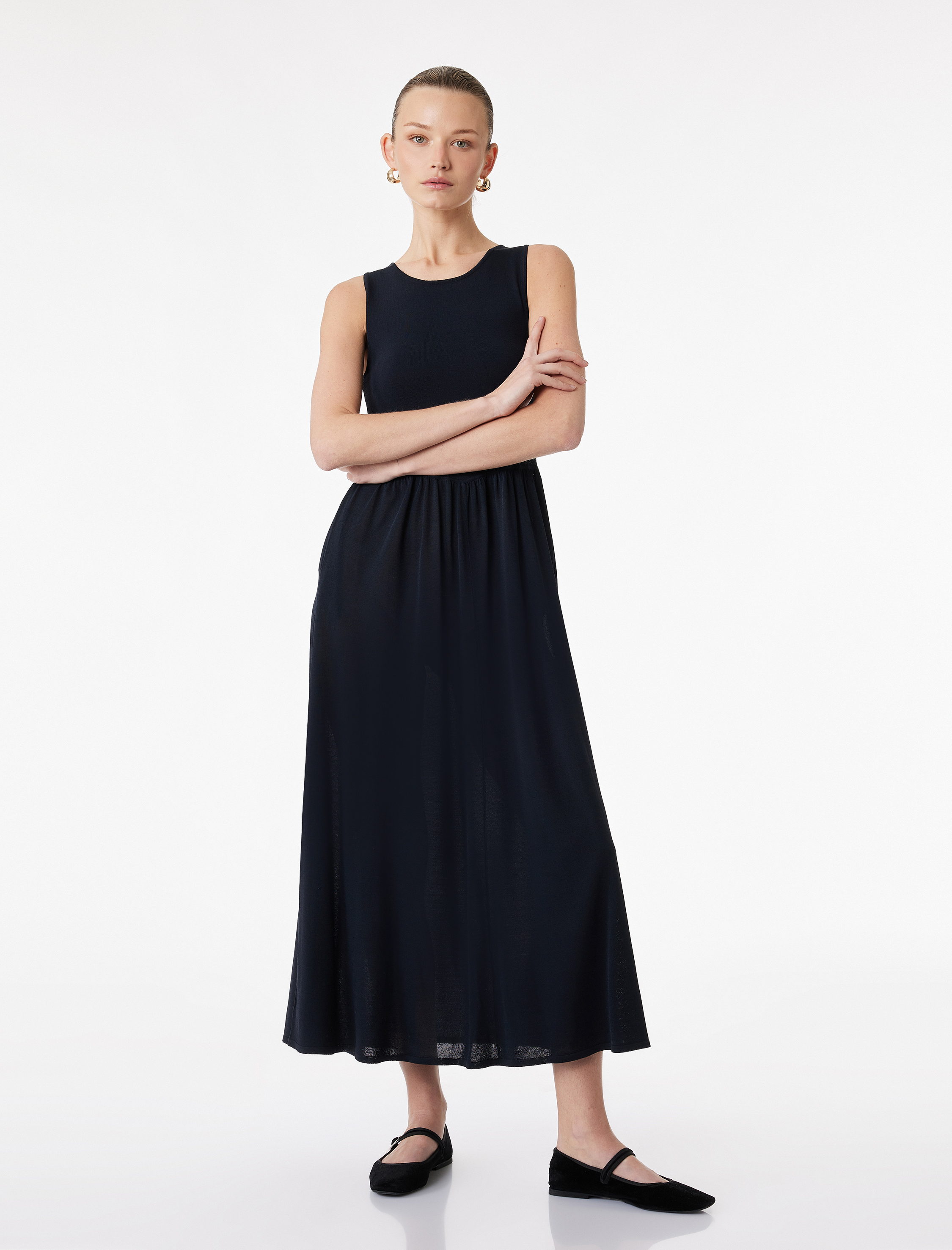   Kolsuz Yuvarlak Yaka Çan Kesim Uzun Triko Elbise