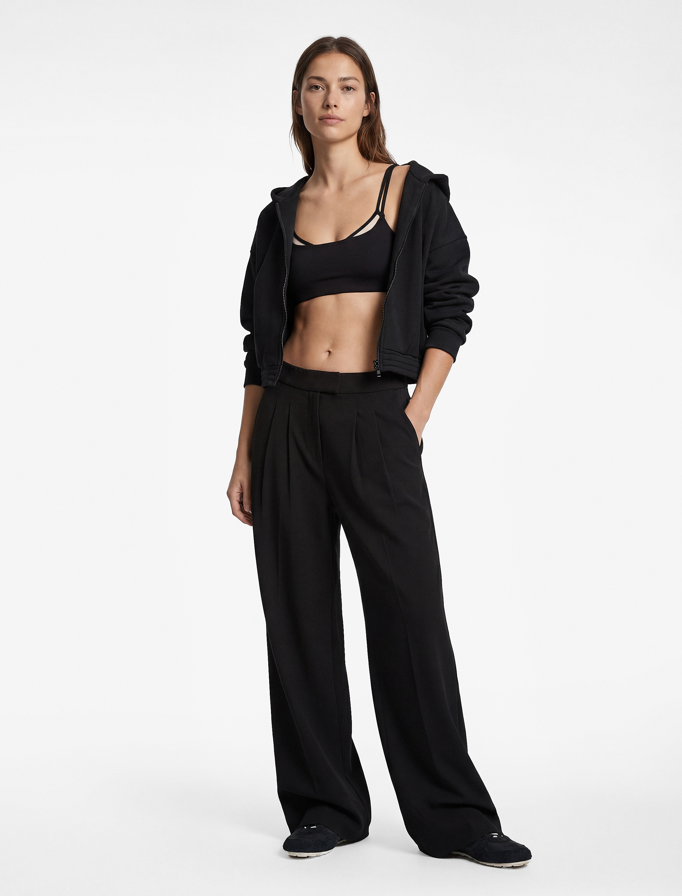   Yüksek Bel Pileli Cepli Geniş Paça Spor Paraşüt Eşofman Altı