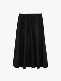 Pamuklu Beli Lastikli Çan Kesim Poplin Midi Etek