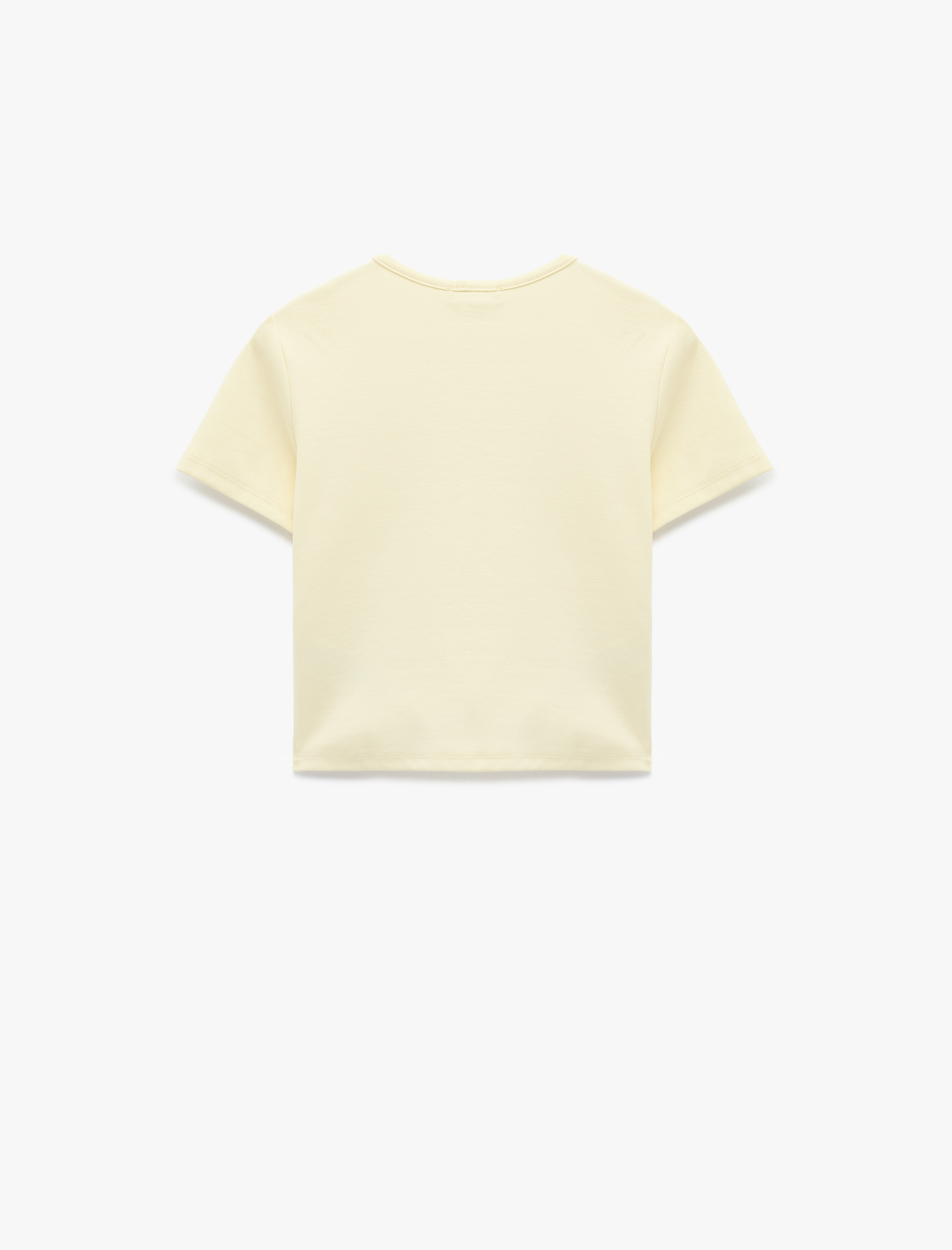   Slim Fit Kısa Kollu Bisiklet Yaka Baskılı Fiyonklu Tişört