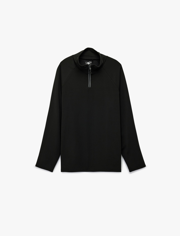  Uzun Kollu Dik Yaka Yarım Fermuarlı Spor Sweatshirt