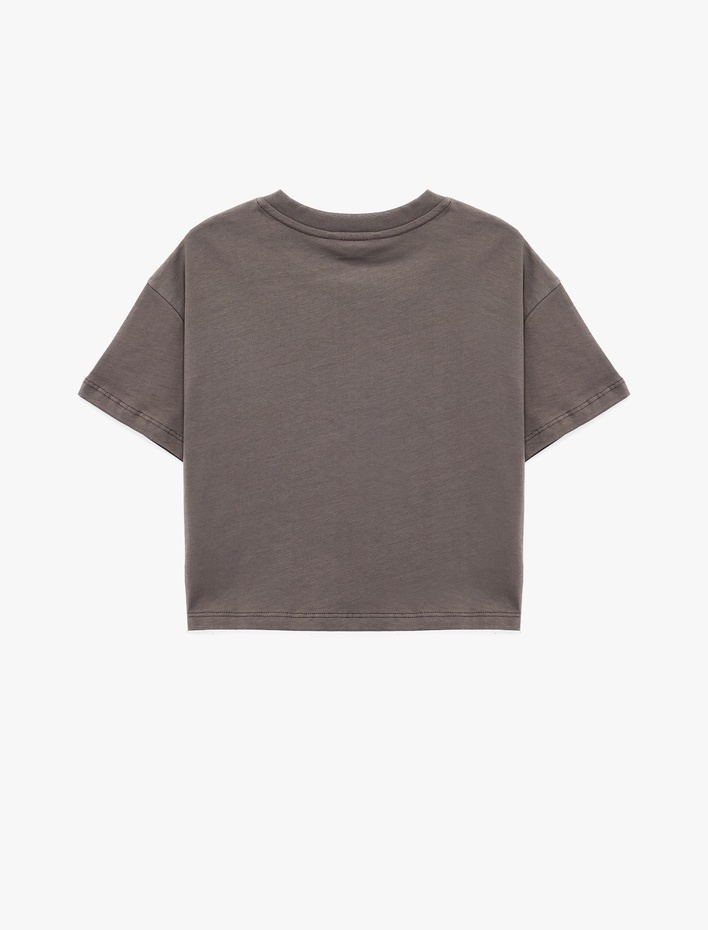 Kız Çocuk Kısa Kollu Bisiklet Yaka Pamuklu Kedi Baskılı Tişört