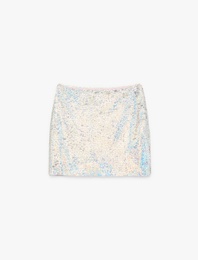 Pullu Payetli Slim Fit A Kesim Mini Abiye Etek