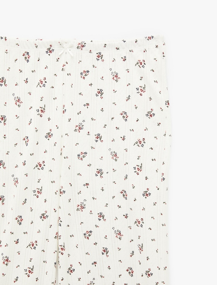  Beli Lastikli Slim Fit Çiçek Desenli Pijama Altı