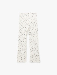 Beli Lastikli Slim Fit Çiçek Desenli Pijama Altı